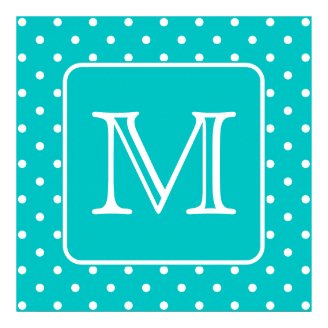 Teal and White Polka Dot Pattern. Custom Monogram.