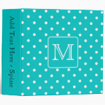 Teal and White Polka Dot Pattern. Custom Monogram. Binder