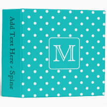 Teal and White Polka Dot Pattern. Custom Monogram. Binder