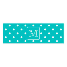 Teal and White Polka Dot Pattern. Custom Monogram. Business Card Templates