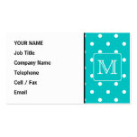 Teal and White Polka Dot Pattern. Custom Monogram. Business Card Template