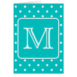 Teal and White Polka Dot Pattern. Custom Monogram. Card