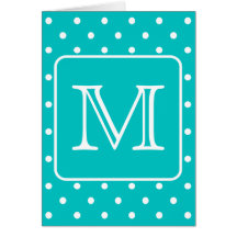 Teal and White Polka Dot Pattern. Custom Monogram. Card