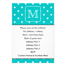 Teal and White Polka Dot Pattern. Custom Monogram. Announcements
