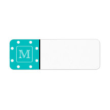 Teal and White Polka Dot Pattern. Custom Monogram. Return Address Labels