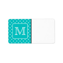 Teal and White Polka Dot Pattern. Custom Monogram. Personalized Address Label