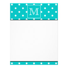 Teal and White Polka Dot Pattern. Custom Monogram. Letterhead