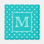 Teal and White Polka Dot Pattern. Custom Monogram. Fridge Magnets