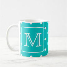 Teal and White Polka Dot Pattern. Custom Monogram. Coffee Mugs