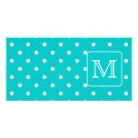 Teal and White Polka Dot Pattern. Custom Monogram. Photo Greeting Card