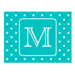 Teal and White Polka Dot Pattern. Custom Monogram. Postcards