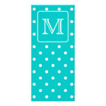 Teal and White Polka Dot Pattern. Custom Monogram. Personalized Rack Card
