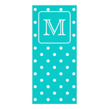 Teal and White Polka Dot Pattern. Custom Monogram. Personalized Rack Card