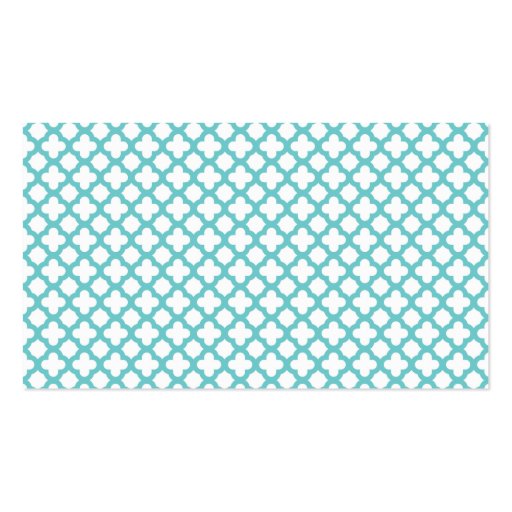 Teal and White Quatrefoil Pattern Business Card Template (back side)