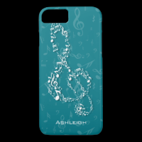 Teal and White Treble Clef Music Notes iPhone 7 Case