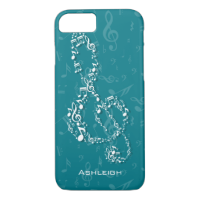 Teal and White Treble Clef Music Notes iPhone 7 Case