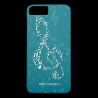 Teal and White Treble Clef Music Notes iPhone 7 Plus Case