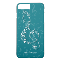 Teal and White Treble Clef Music Notes iPhone 7 Plus Case