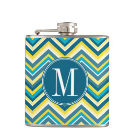 Teal and Yellow Chevron Pattern Chore Chart Hip Flask