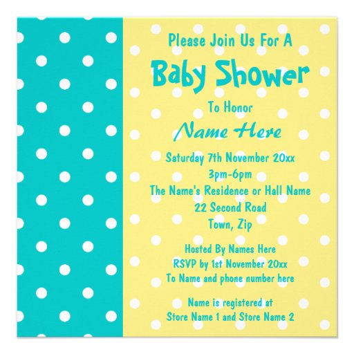 Teal and Yellow Polka Dot, Custom Baby Shower Invites