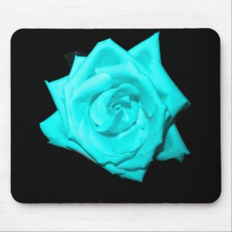 Teal aqua colored rose solid black background mousepad