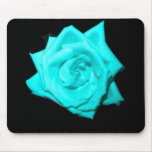 Teal aqua colored rose solid black background mouse pads