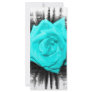 Teal aqua coloured rose, jagged black back rack cards