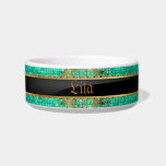Teal Aqua Glitter Sequin Disco Glitz Pet Food Bowl