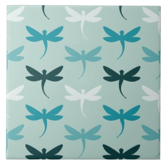 Teal Aqua Small Dragonfly Decorative Ceramic Tiles