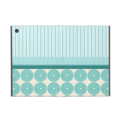 Teal Aqua Turquoise Blue Stripes Circles Pattern iPad Mini Cover