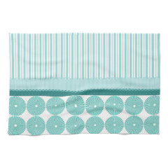 Teal Aqua Turquoise Blue Stripes Circles Pattern Hand Towel