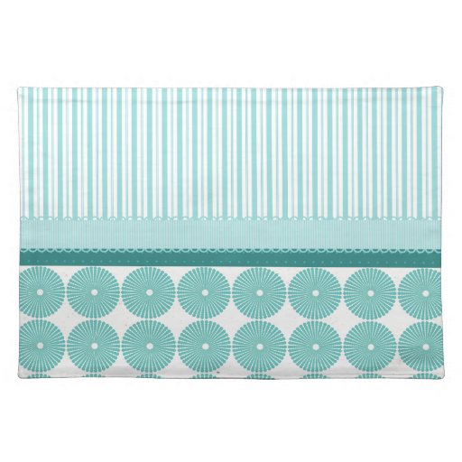 Teal Aqua Turquoise Blue Stripes Circles Pattern Place Mat