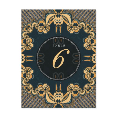 Teal Art Alternative Wedding Menu Table Number postcard