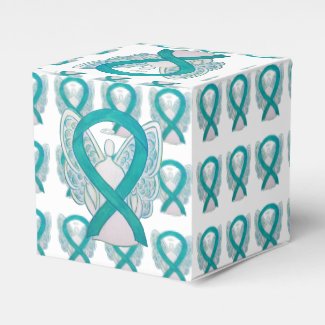 Teal Awareness Ribbon Angel Party Favor Boxes