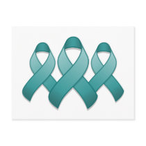 Teal Awareness Ribbon Trio Postcard by jamieco Teal Awareness Ribbon Trio Postcard
