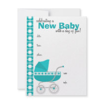 Teal Baby Buggy Announcements