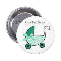 Teal Baby Carriage Grandmother Button
