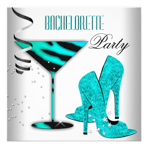 Teal Bachelorette White High Heel Shoes Personalized Invite