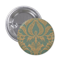 Teal Beige Damask Button