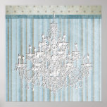 Teal Beige Shabby Chic Chandelier Wall Art Print