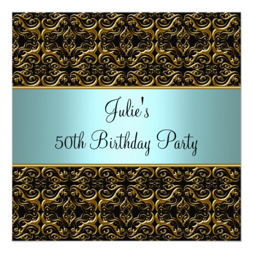 Teal Black 50th Birthday Party Invitation 50th