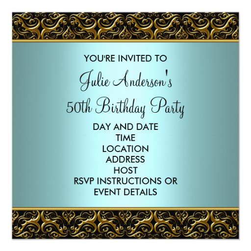Teal Black 50th Birthday Party Invitation 50th