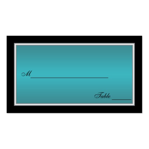 Teal, Black, and Silver Placecards Business Cards (front side)