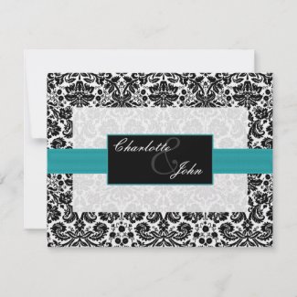 teal, black and white Save the date invitation