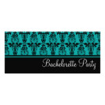 Teal & Black Damask Bachelorette Party Invitations