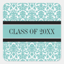 Teal Black Damask Graduation Custom Year Sticker