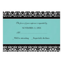 Teal Black Damask RSVP Wedding Card