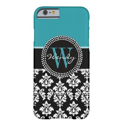 Teal, Black Damask Your Initial, Your Name Barely There iPhone 6 Case