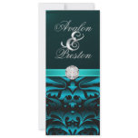 Teal & Black Diamond Damask Wedding Invitation