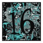 Teal & Black Grunge 16th Birthday Card